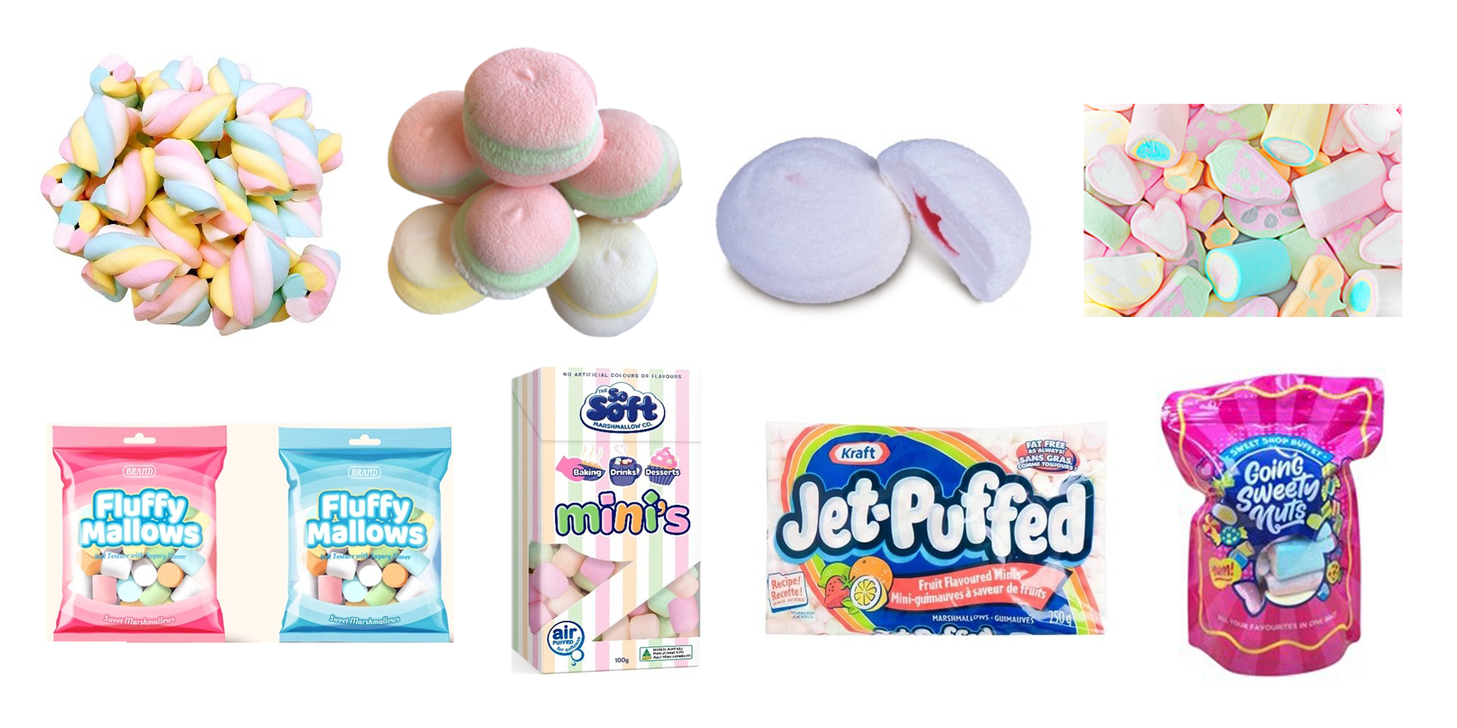Extruded and Deposited Filled Marshmallows Products